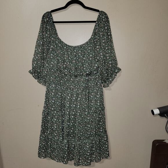 Trixxi Green Floral Thin Cottage Smocked Dress 3Xl Puff Sleeve - Picture 1 of 10